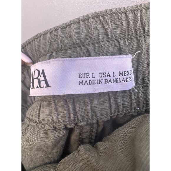 Zara Womens Barrel Leg Pants Army Green Utility Boho Casual Sz L Light Weight - Picture 5 of 8